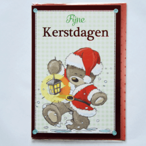 Kerstkaart: Fijne kerstdagen- beer met lampje