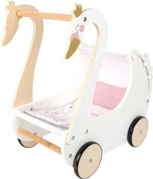 Houten poppenwagen Zwaan